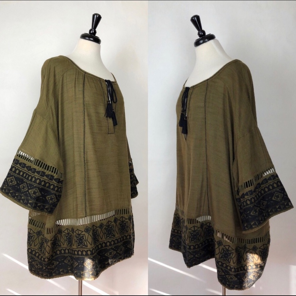 Free People | Olive Embroidered Oversized Tunic